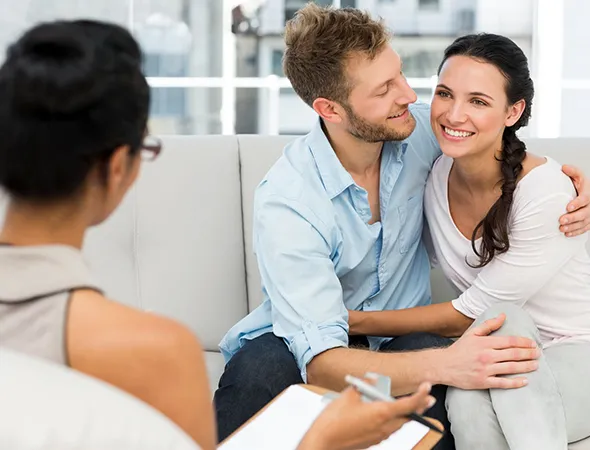 Couple discussing dating relationship expectations during a coaching session