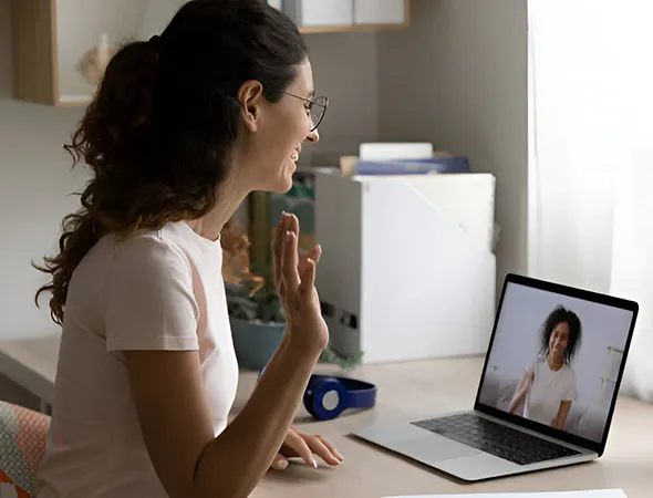 Partners practicing vulnerability and closeness in virtual relationship coaching