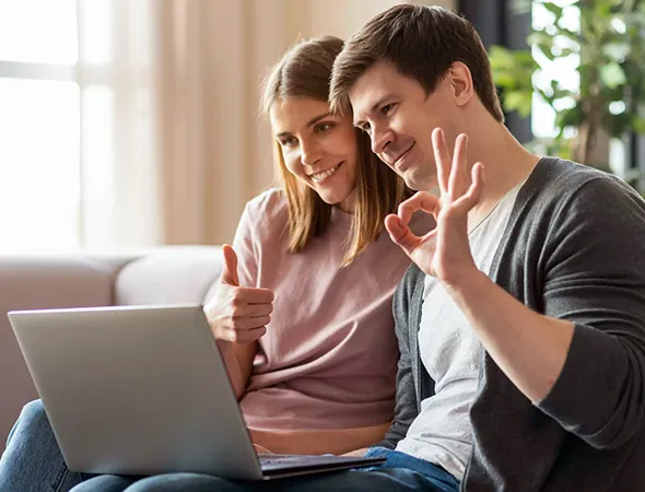 Couple building emotional connection during an online coaching session